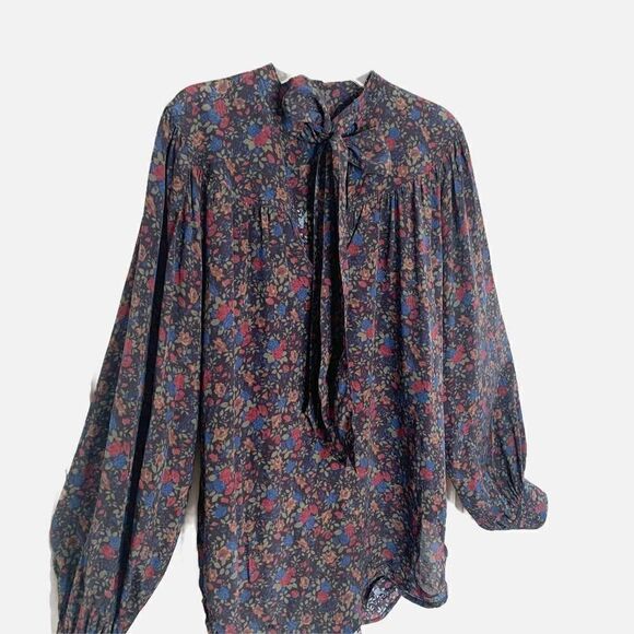 Polo Ralph Lauren Multicolor Fall Floral Print Tie Neck Shirt Blouse Size Small - Picture 8 of 15